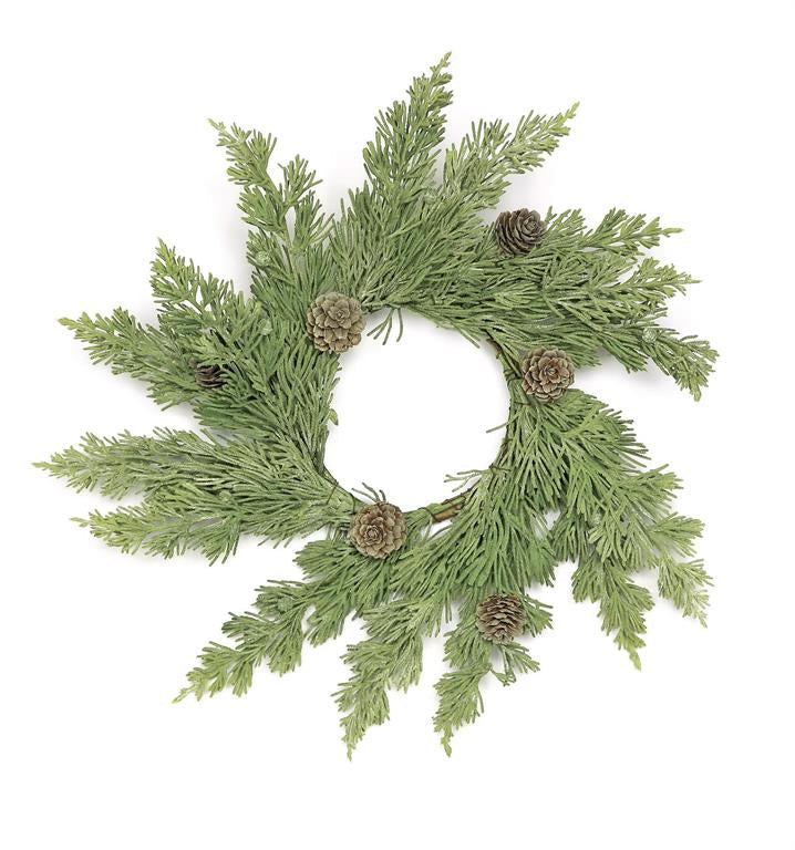 24” WASHED CEDAR WREATH WITH CONE & BERRY