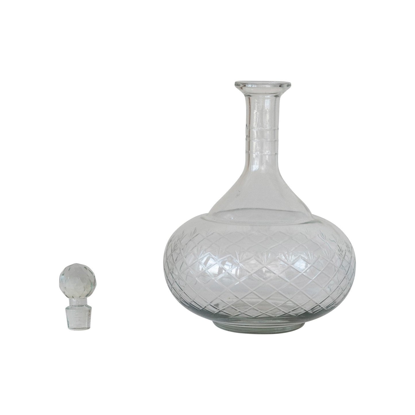 3 Quart Recycled Etched Glass Decanter w/ Glass Stopper