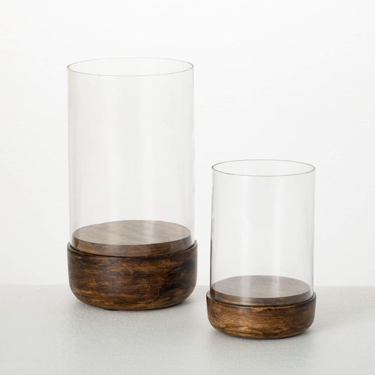 WOOD HURRICANE CANDLEHOLDERS