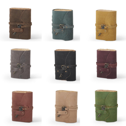 6 INCH LEATHER HANDCRAFTED UNLINED JOURNALS W/ANTIQUE KEY CHARM