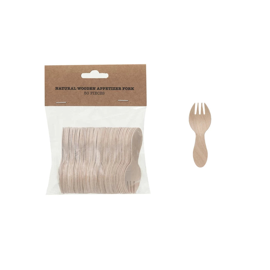 Wood Single Use Spork, Natural, Set of 50