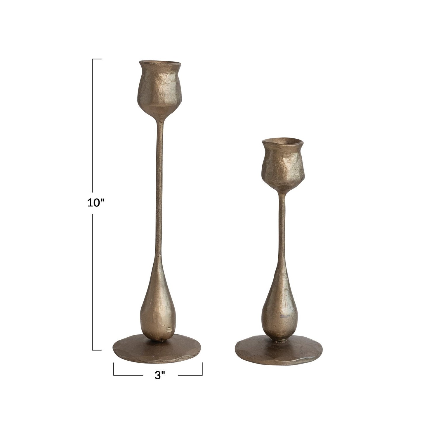 Hand-Forged Iron Taper Holders, Antique Brass Finish