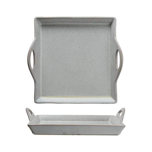 Stoneware Tray w/ Handles, Antique White