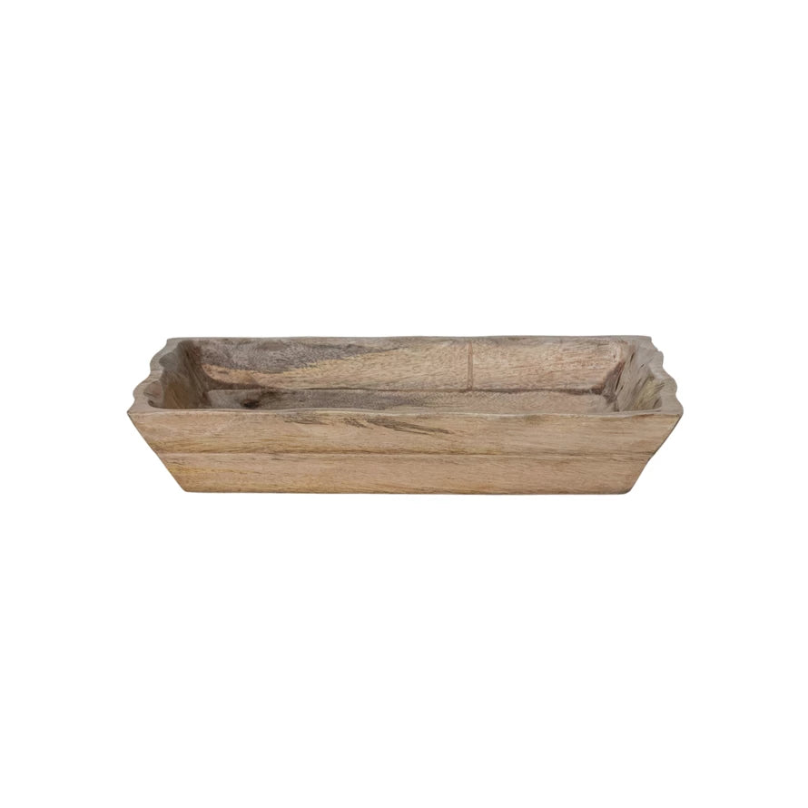 Mango Wood Tray w/ Scalloped Edge, Natural