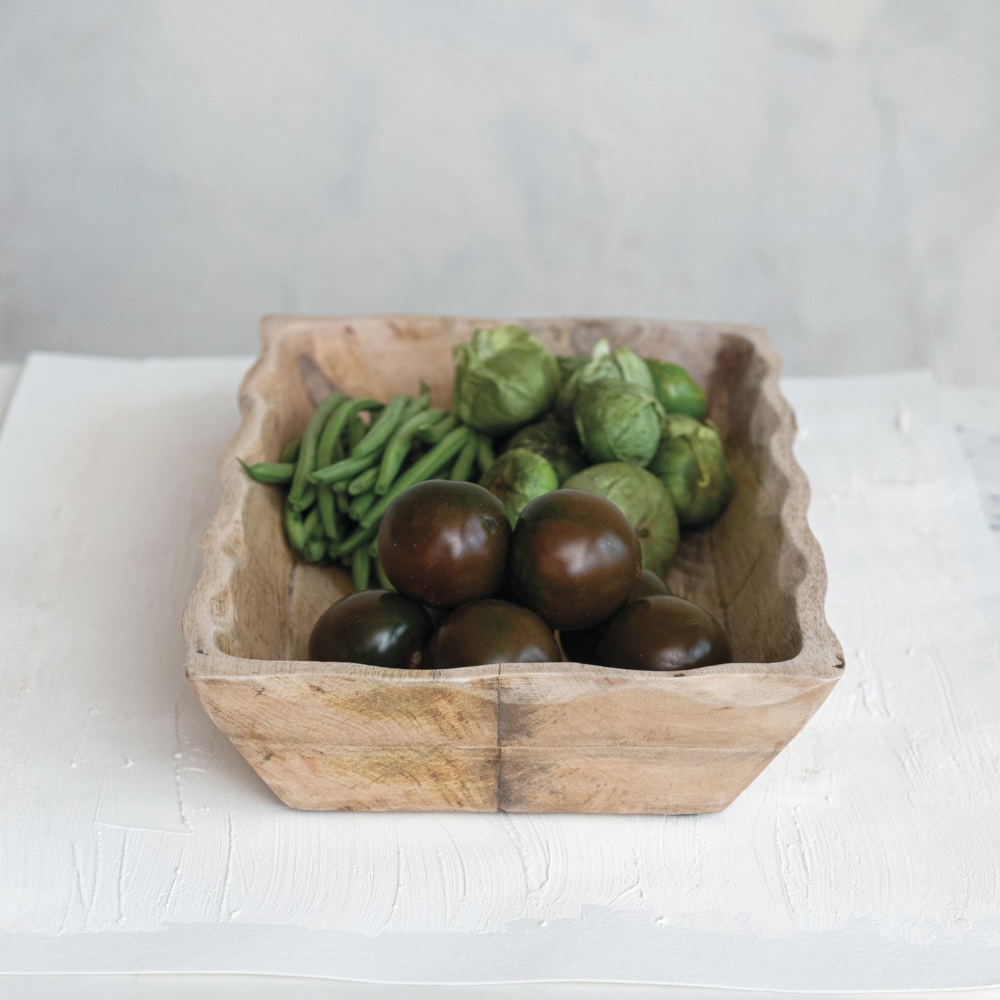 Mango Wood Tray w/ Scalloped Edge, Natural