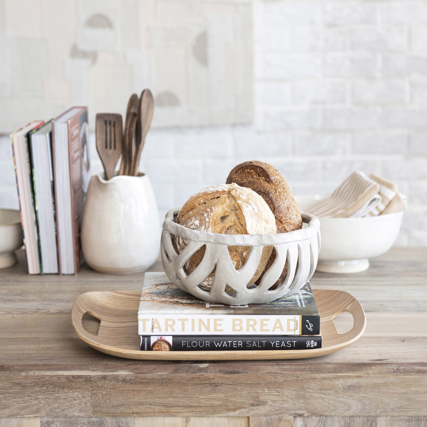 Stoneware Bread Basket (Each One Will Vary)