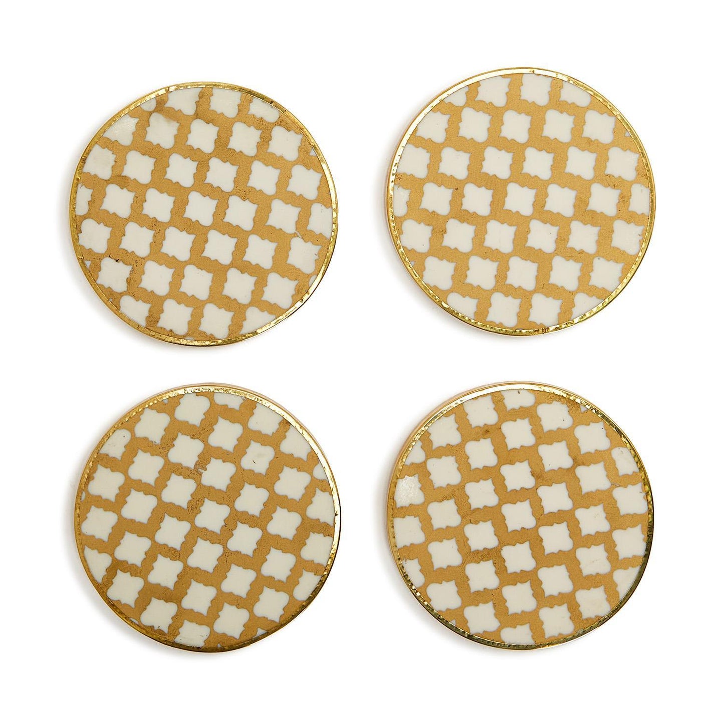 Hampton Set of 4 Geometric Coasters with Gold Rim