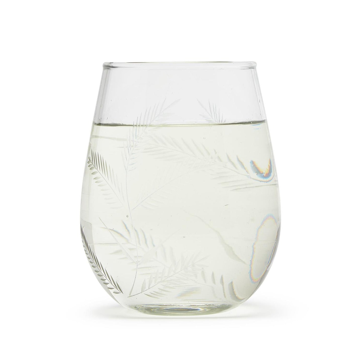 Fern Stemless Wine Glass with Etched Design