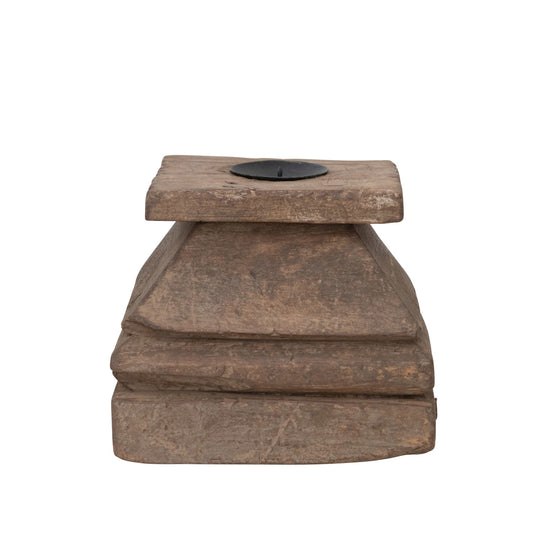 Found Reclaimed Wood Candle Holder (Holds 3" Pillar) (Each One Will Vary)