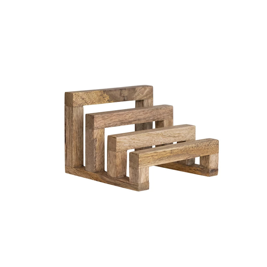 Mango Wood Stand w/ 3 Sections, Natural