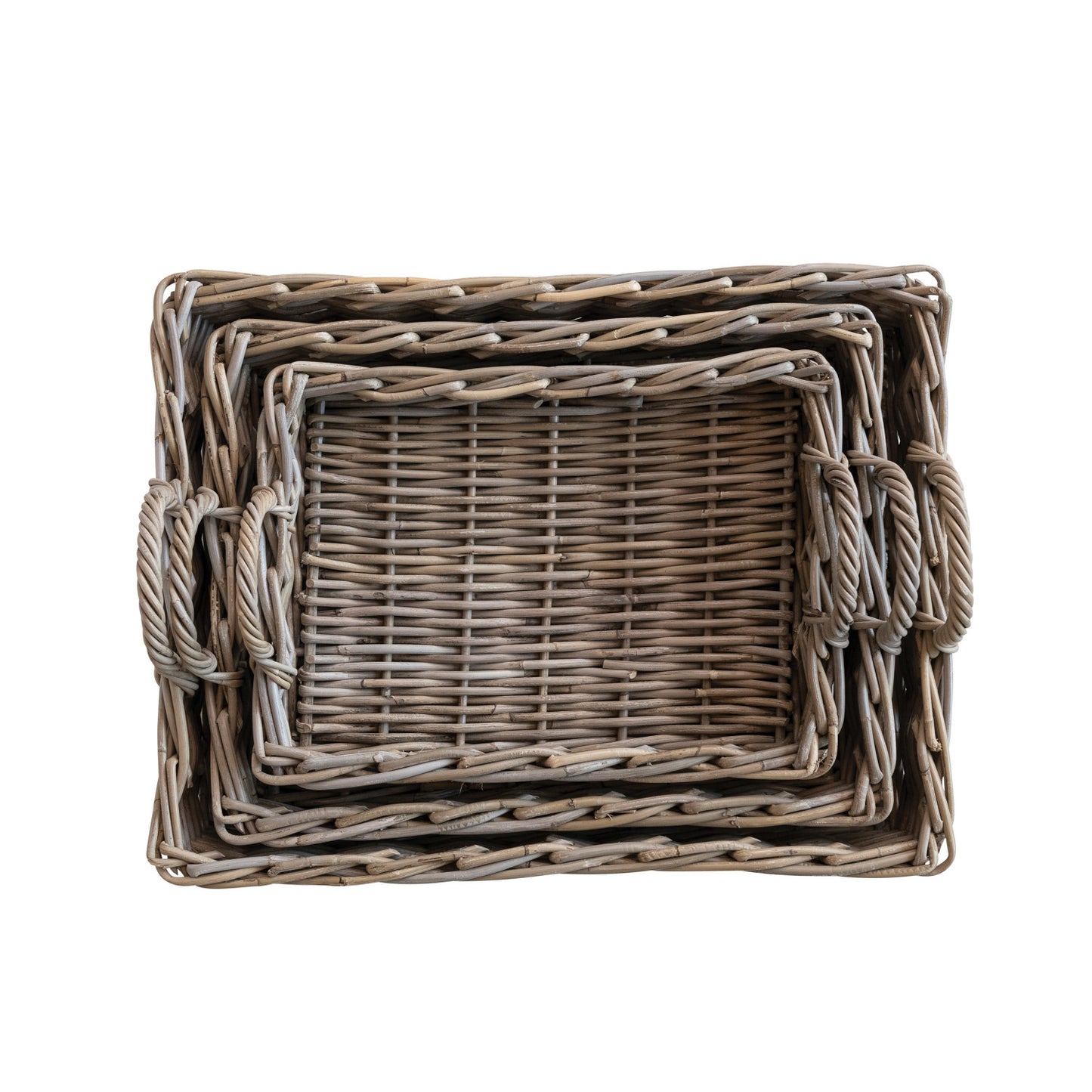 Decorative Woven Rattan Trays w/ Handles