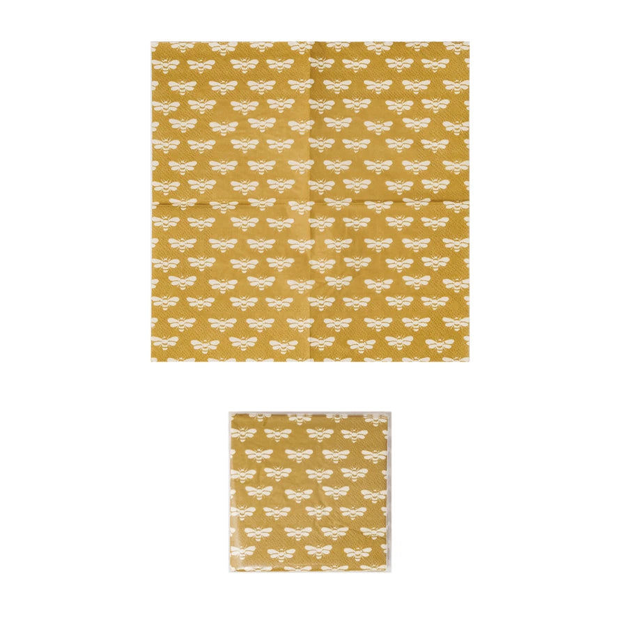 Paper Cocktail Napkins w/ Bee Pattern (Contains 50 Folded Pieces)
