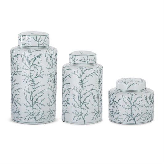 White & Green Coral Ceramic Ginger Jars