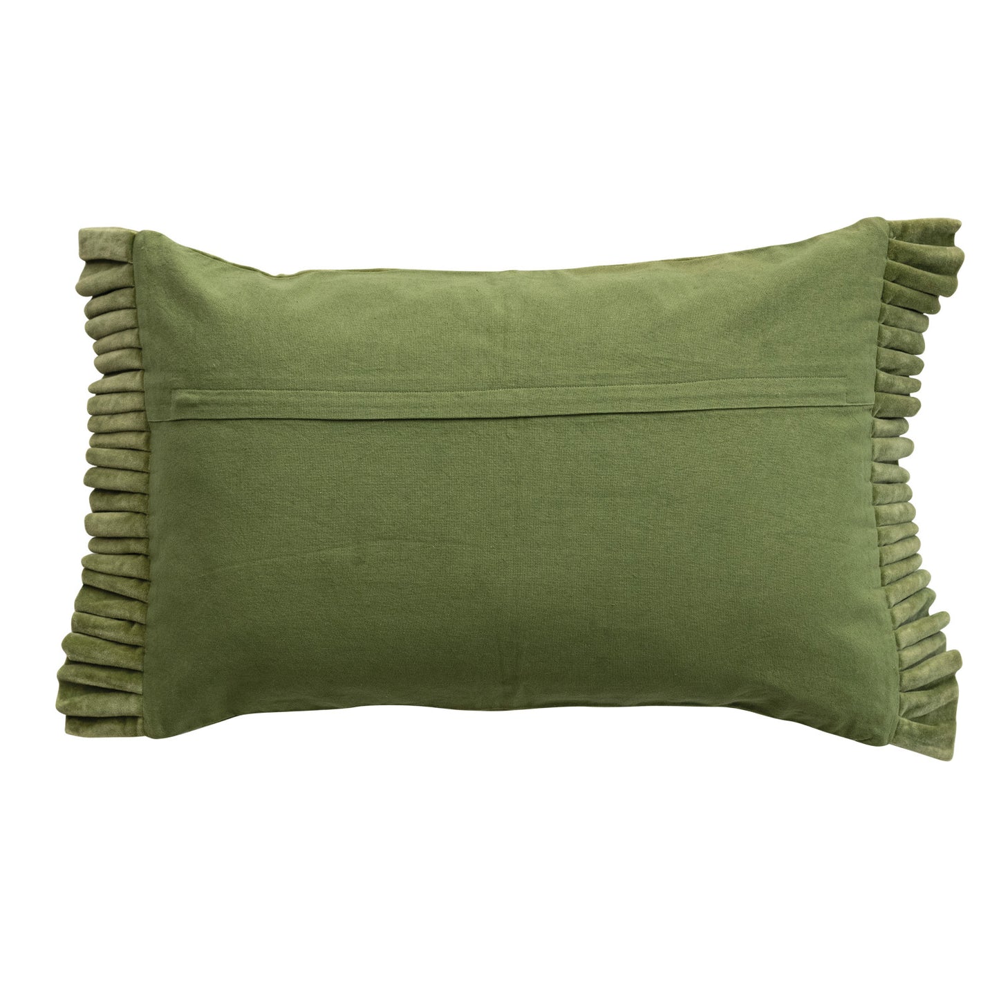 Cotton Velvet Lumbar Pillow with Ruffle Trim, Green