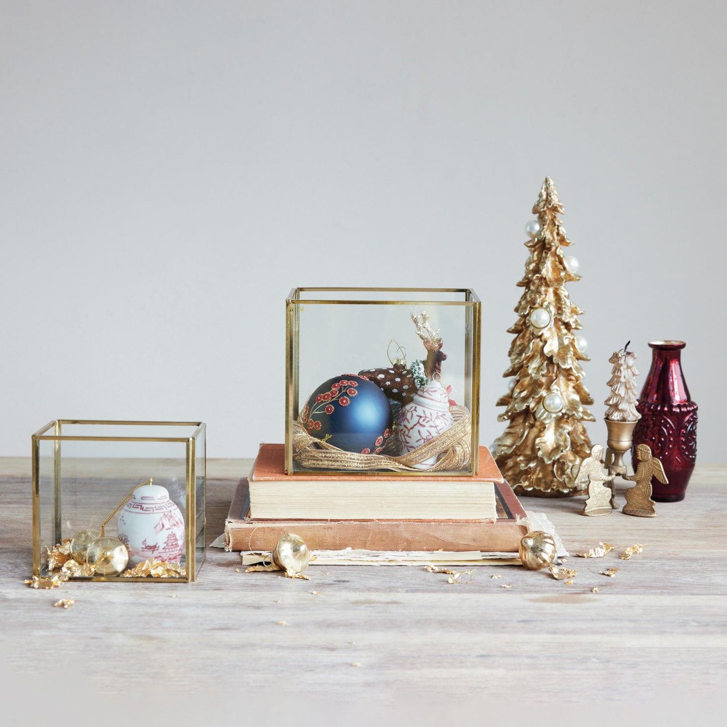 Metal & Glass Containers, Antique Gold Finish,