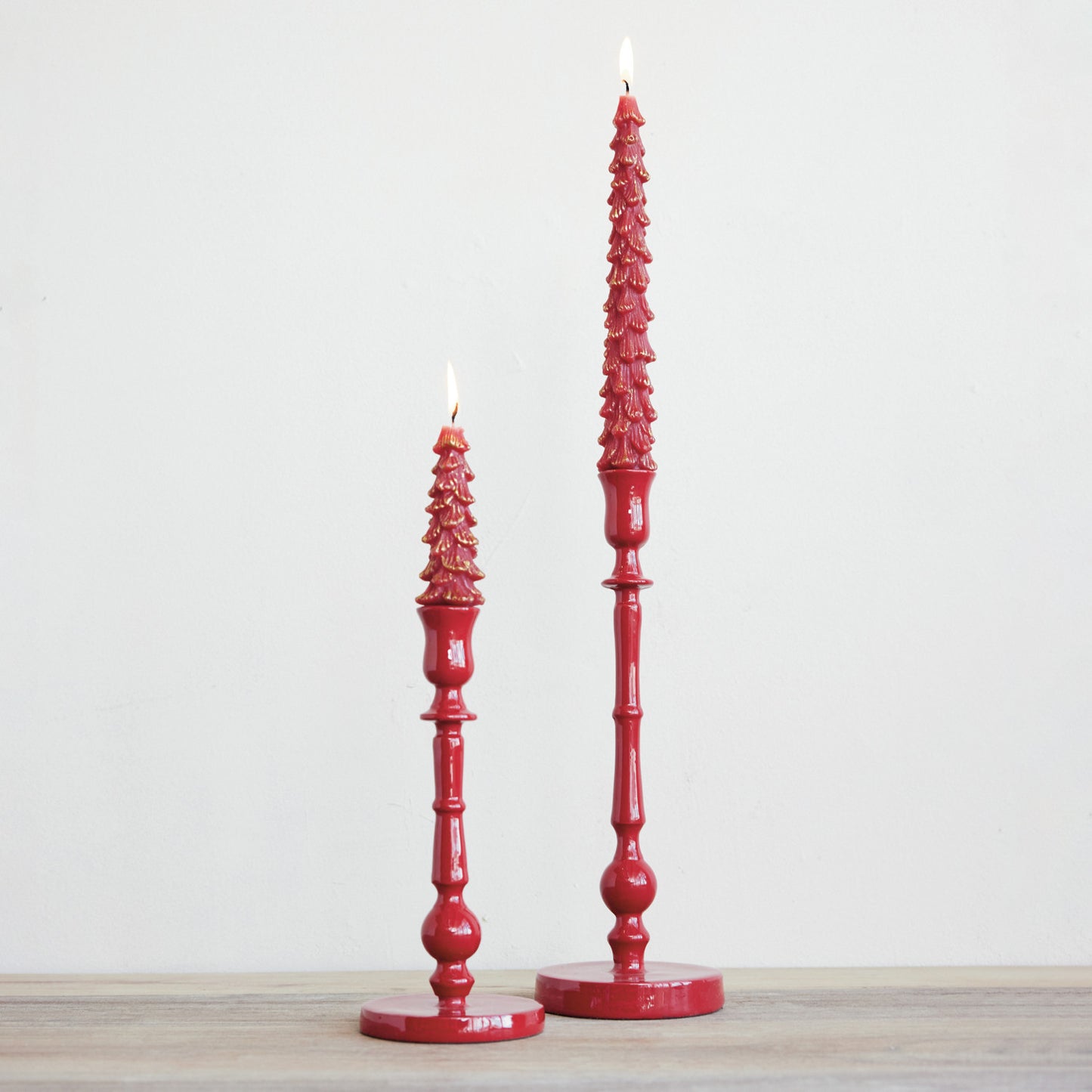 Enameled Cast Aluminum Taper Holders, Red
