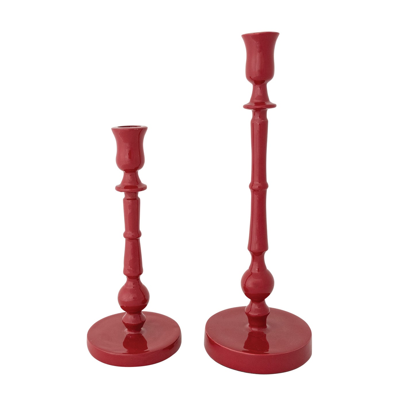 Enameled Cast Aluminum Taper Holders, Red