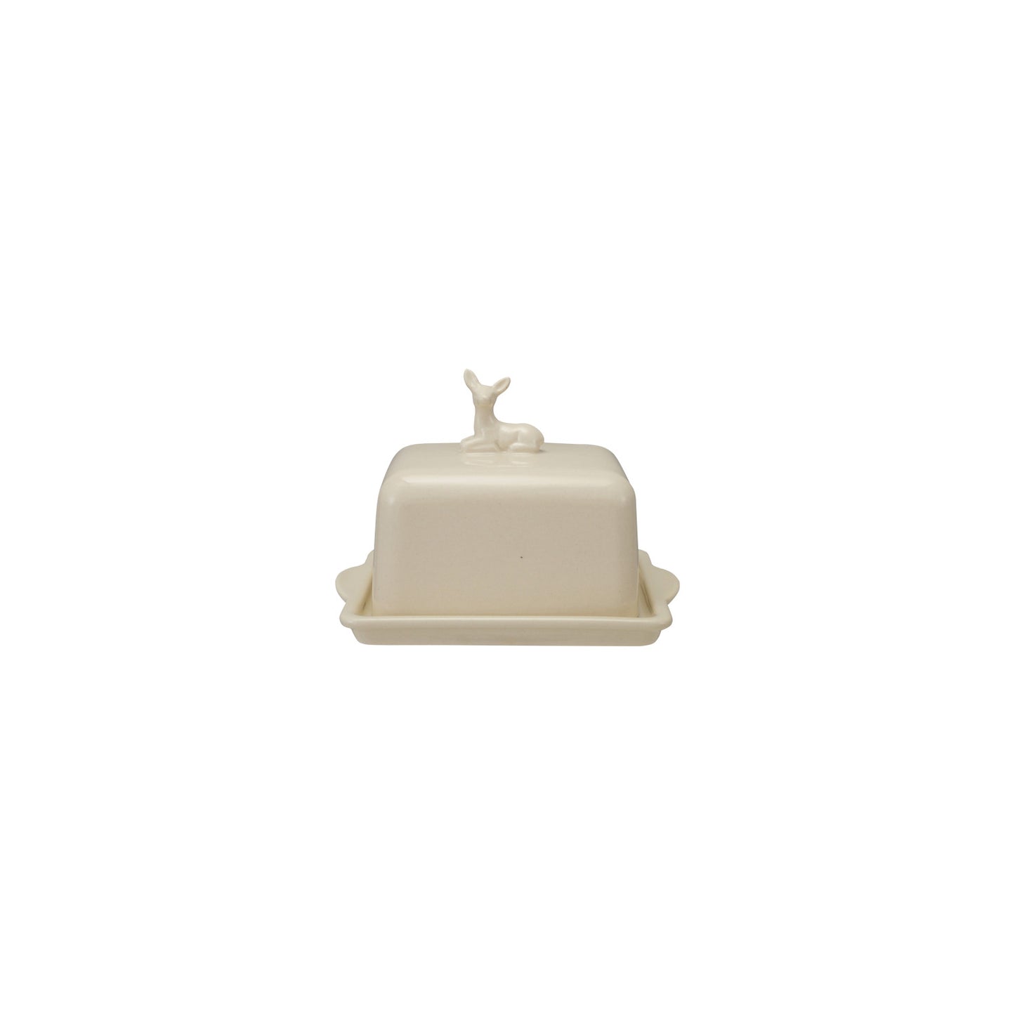 Stoneware Butter Dish with Deer, White