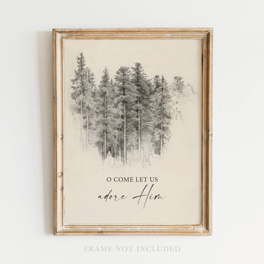 Adore Him Christmas Holiday Wall Art Print Christian Decor: 8x10