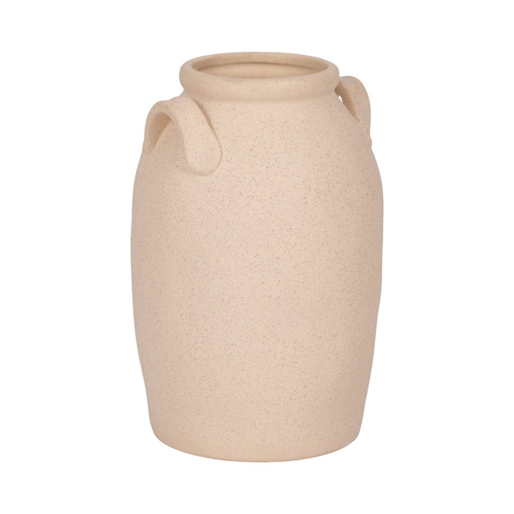 Ceramic Textured Vase with Handles - Ivory, 8 in.
