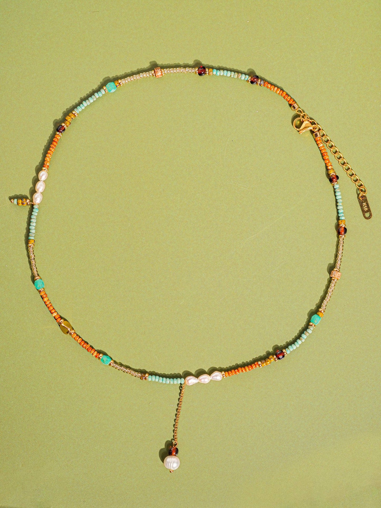 18K Handmade  Bohemian Beaded Stack Necklaces: Nyx-White