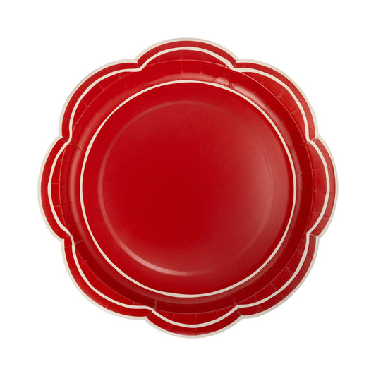 Red Scalloped Cream Lines Plate