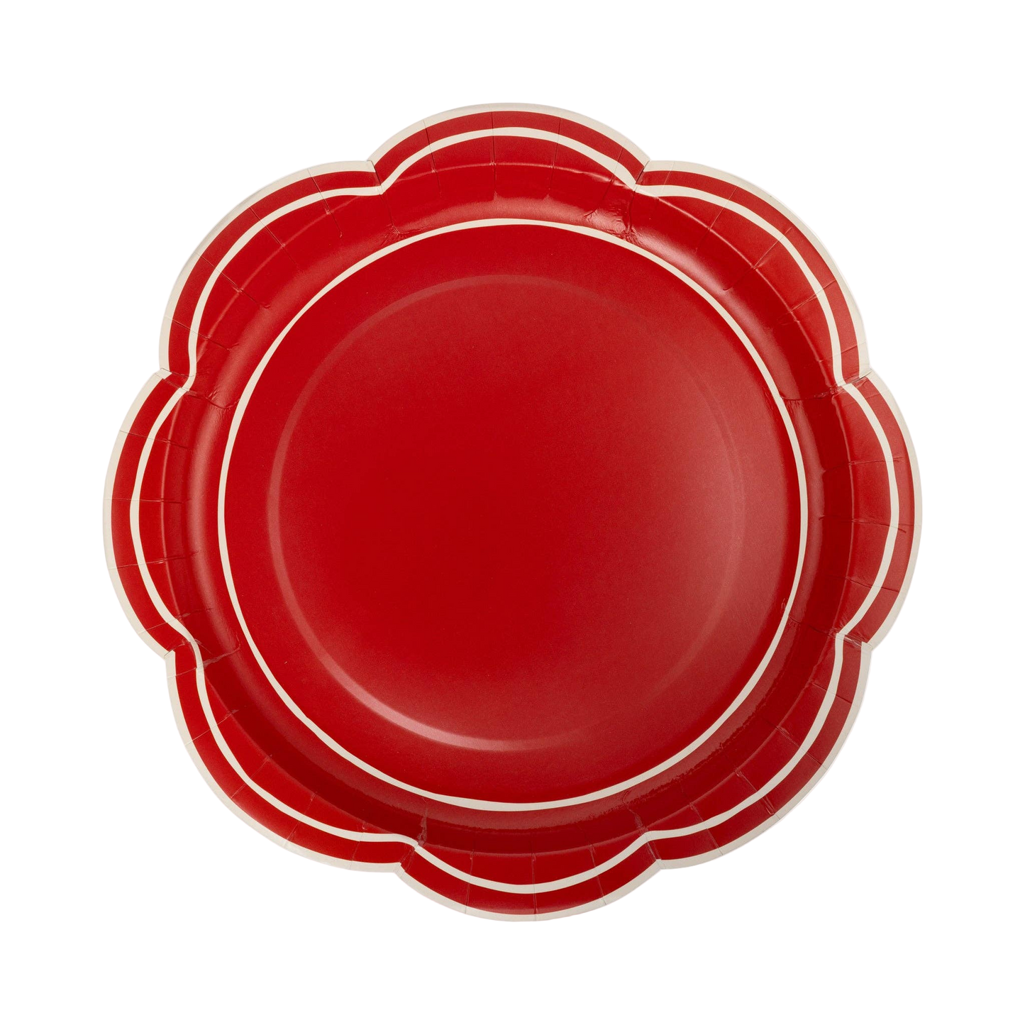 Red Scalloped Cream Lines Plate