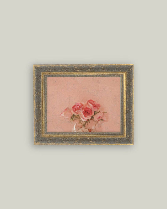 Pink Roses Framed Antique Art: 10x8