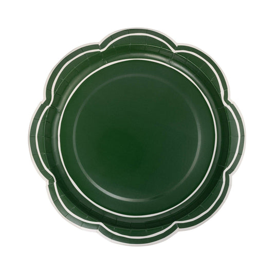 Green Scalloped Cream Lines Plate