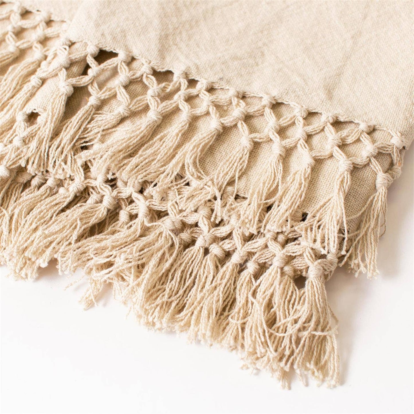 Tan Double Weave Throw with Fringe