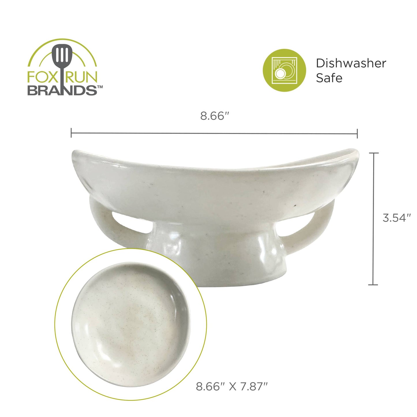 White Ceramic Fruit Bowl, 3.5" x 8" x 9"