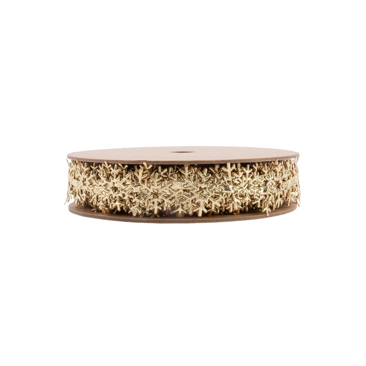 7/8" Ultrasonic Trim | Metallic Gold Snowflake | 10 Yard Roll