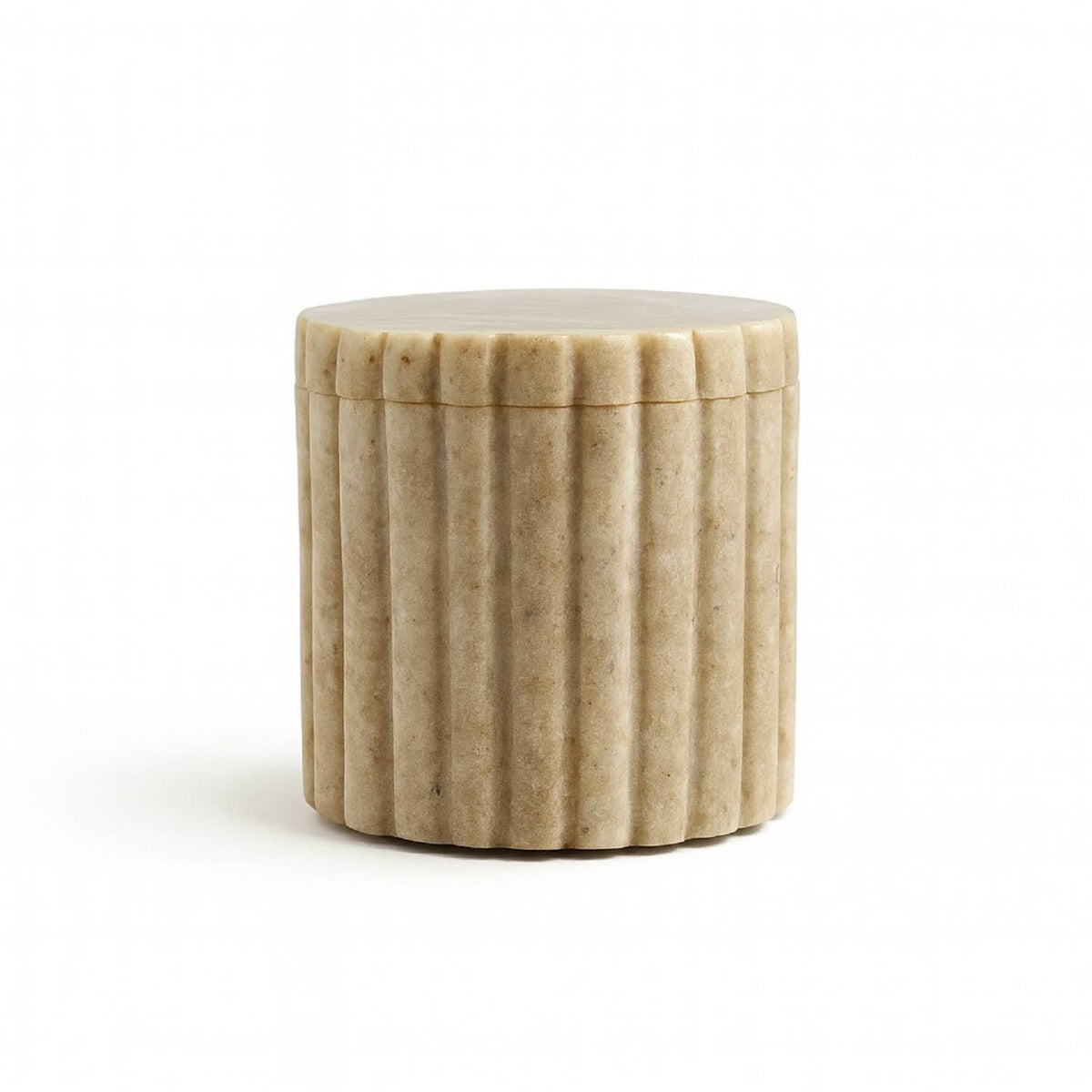 Med. Beige Marble Canister w/ Grooving 4"H: Beige / Marble