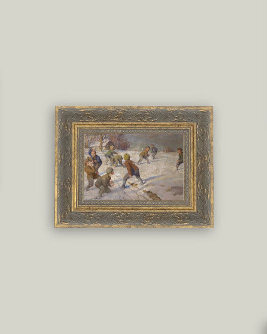 The Snowball Fight Framed Antique Art: 7x5