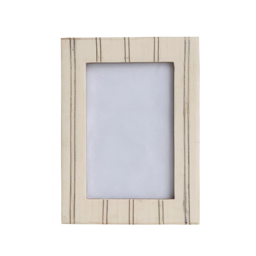 Resin Photo Frame w/ Metal Inlay, Cream Color (Holds 4" x 6" Photo)
