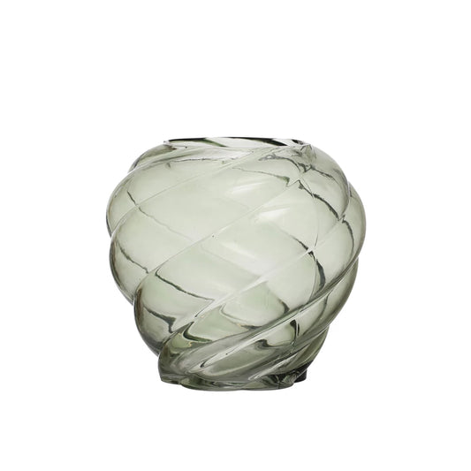 Twisted Glass Vase, Green