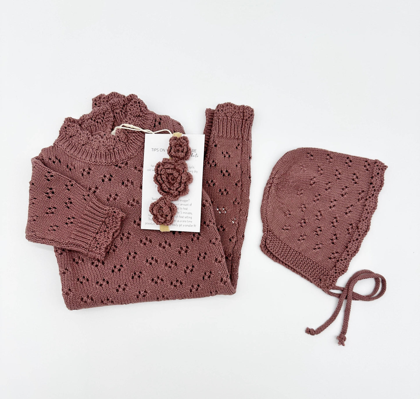 Grace Jumpsuit 3pc: APRICOT w/Bow & Bonnet/ 0-3 months