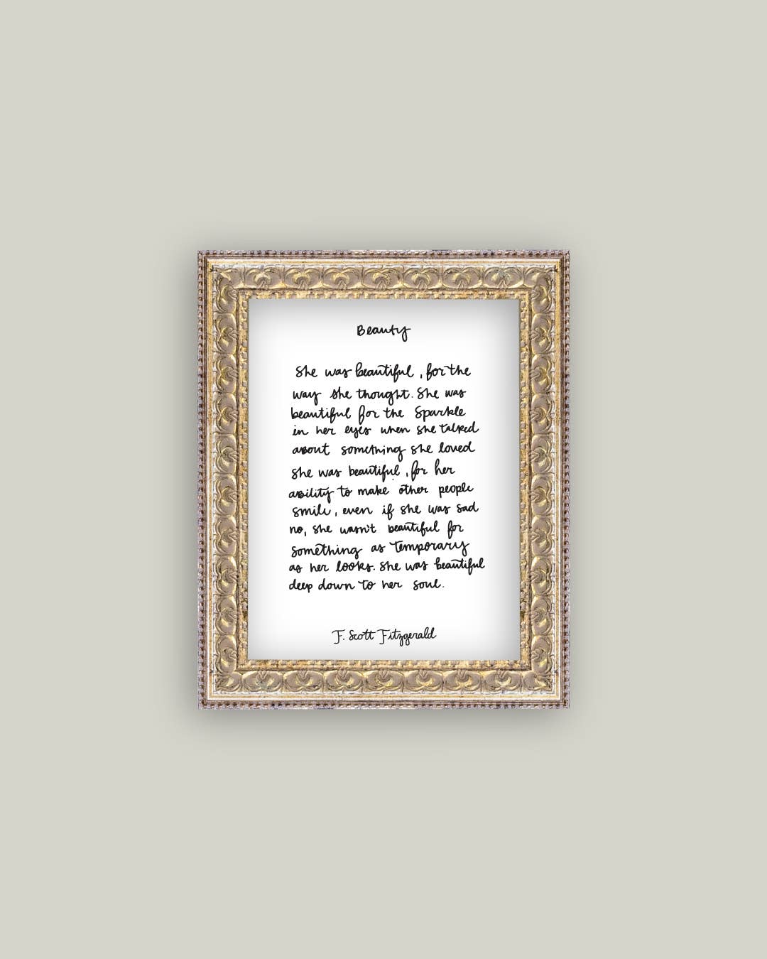 Beauty Script Framed Antique Print: 8x10