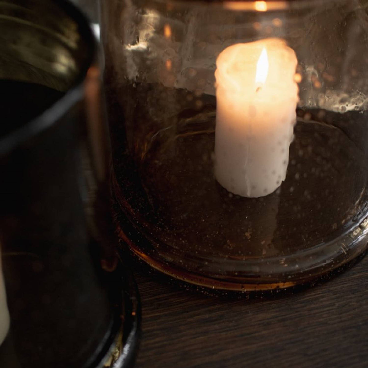 Bubble Hurricane Candle Holder- Large Brown GLASS