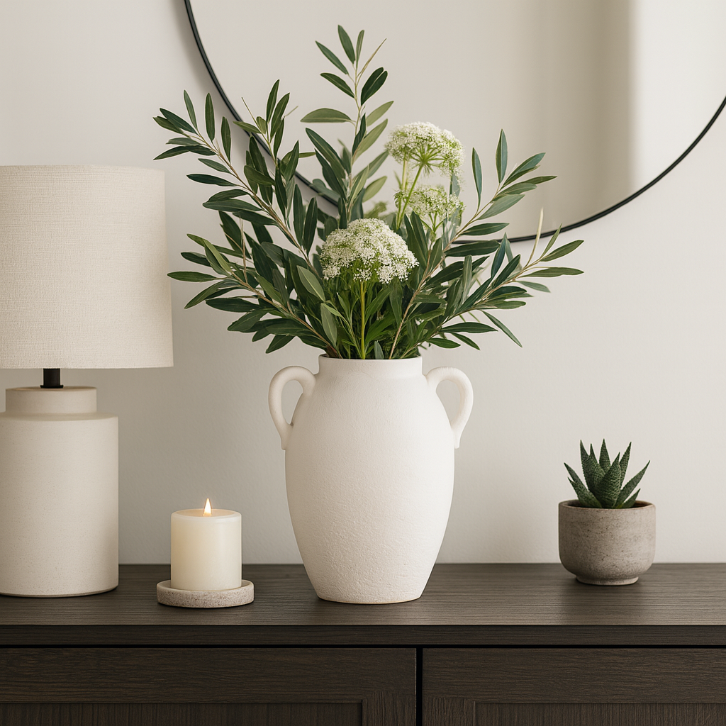 White 10 in. Ceramic Textured Jug with Handles