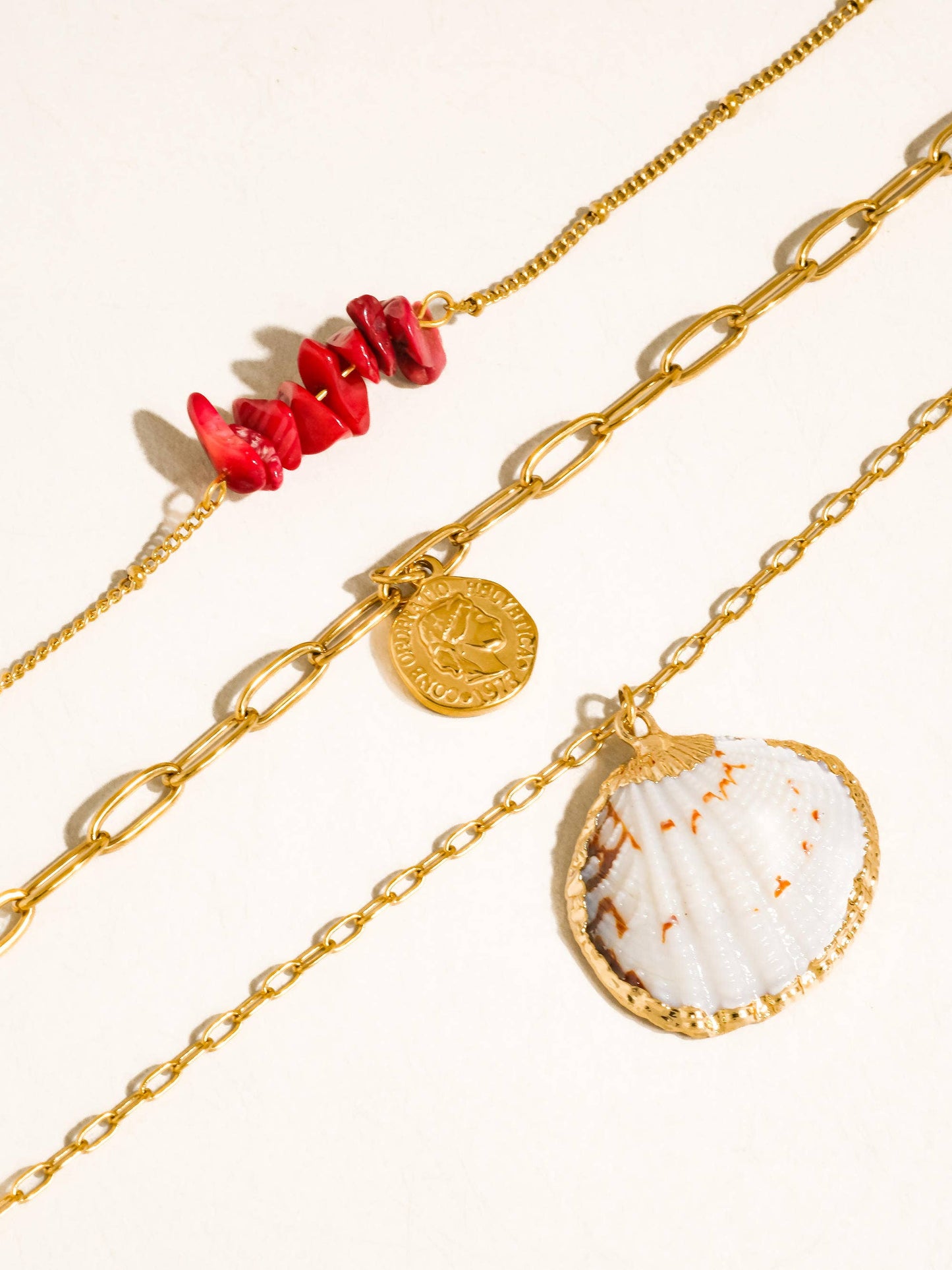 Shellee 18K Gold Non-Tarnish Bobho Shell Layered Necklace: Multi-Colored