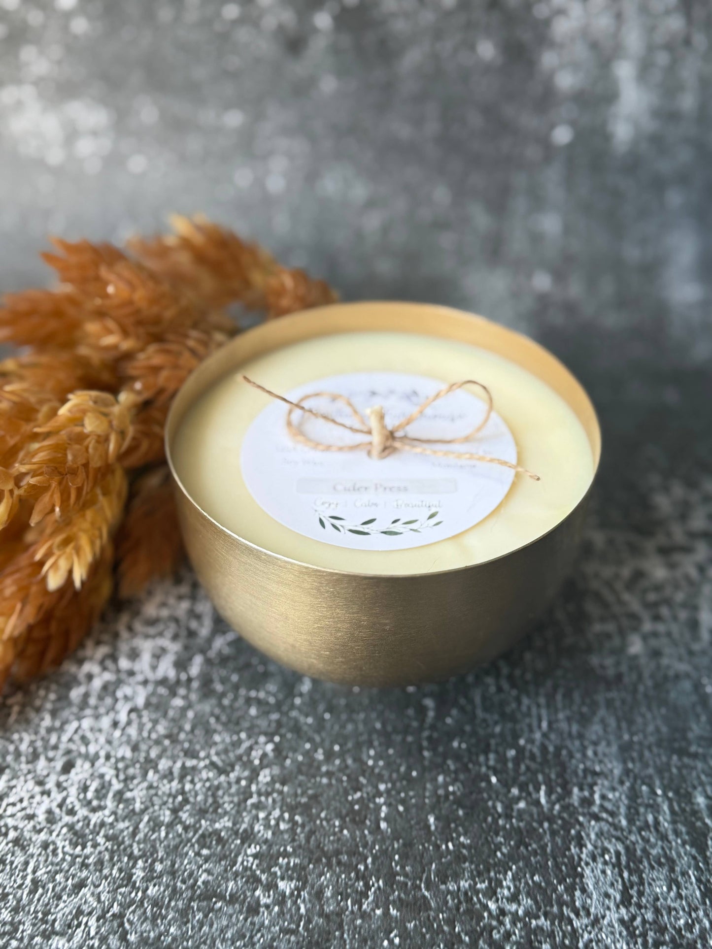 Brushed Gold Bowl -14 ounces  : Mountain Meadow (Citrus-Sage-Sugar-Strawberry-Evergreen)
