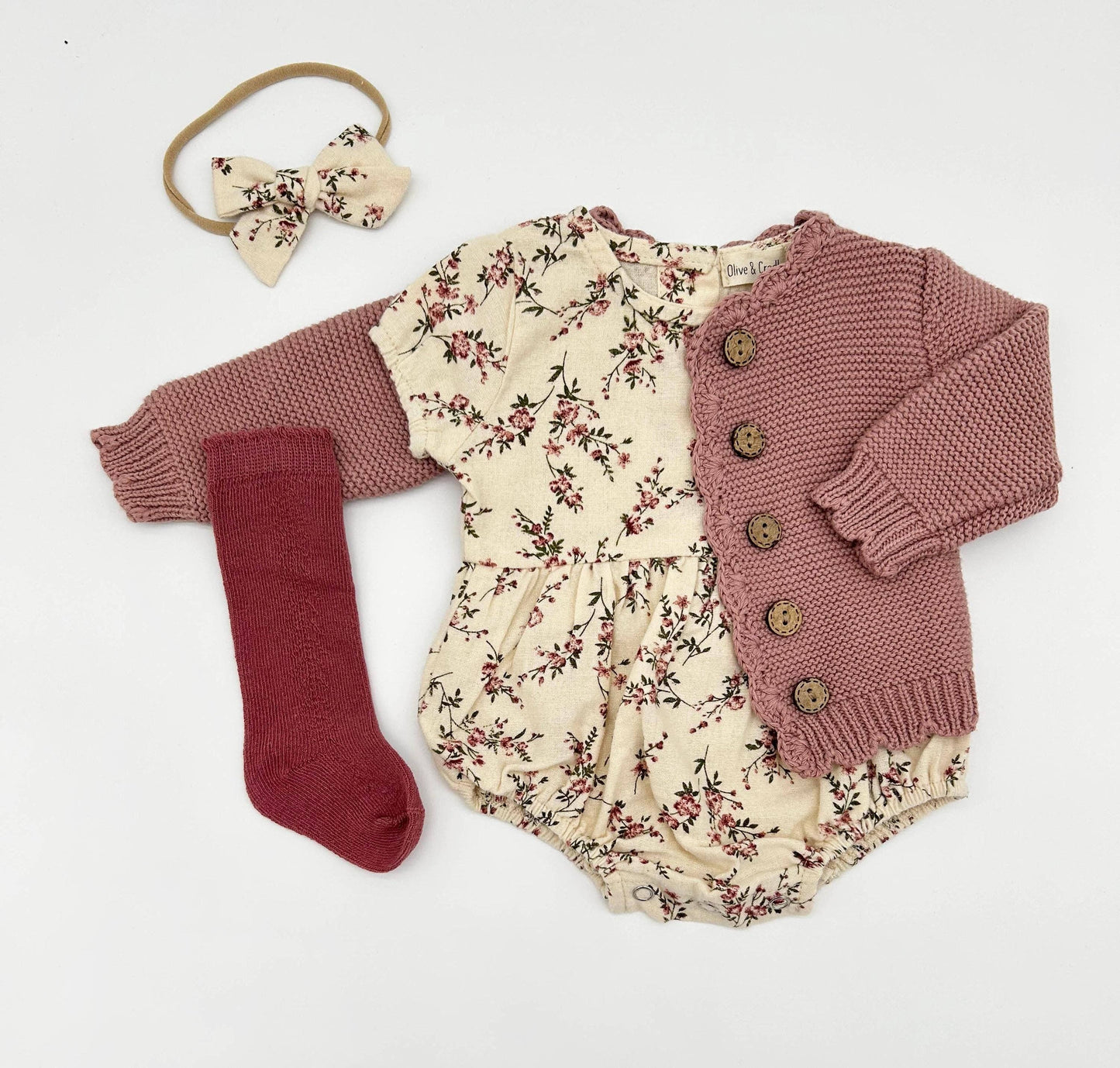 Anessa Romper Set: 2pc Sand+Cream / 3-6 months