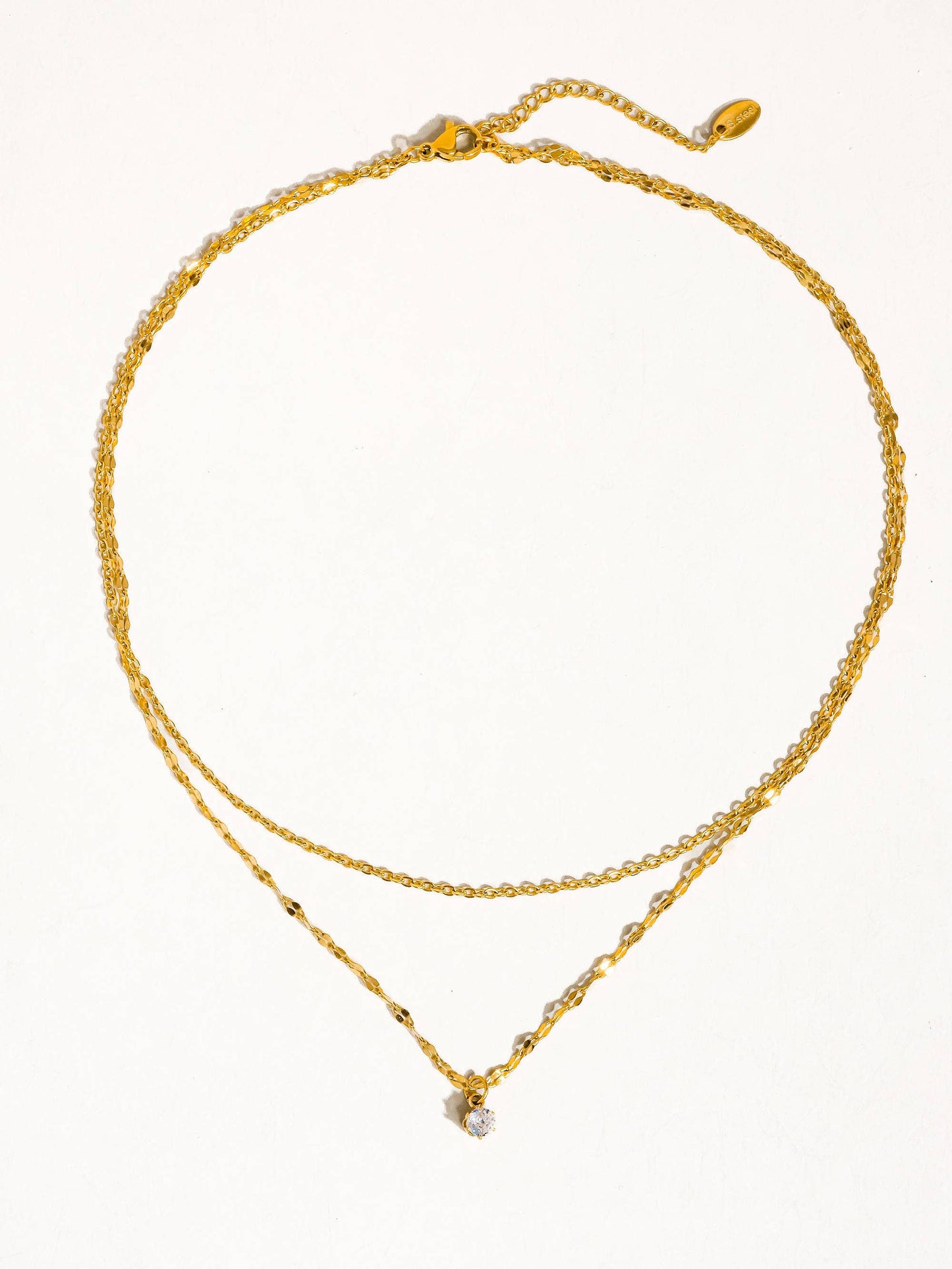 Cerise 18K Gold Non-Tarnish CZ Stone Stacked Necklace: Yellow Gold
