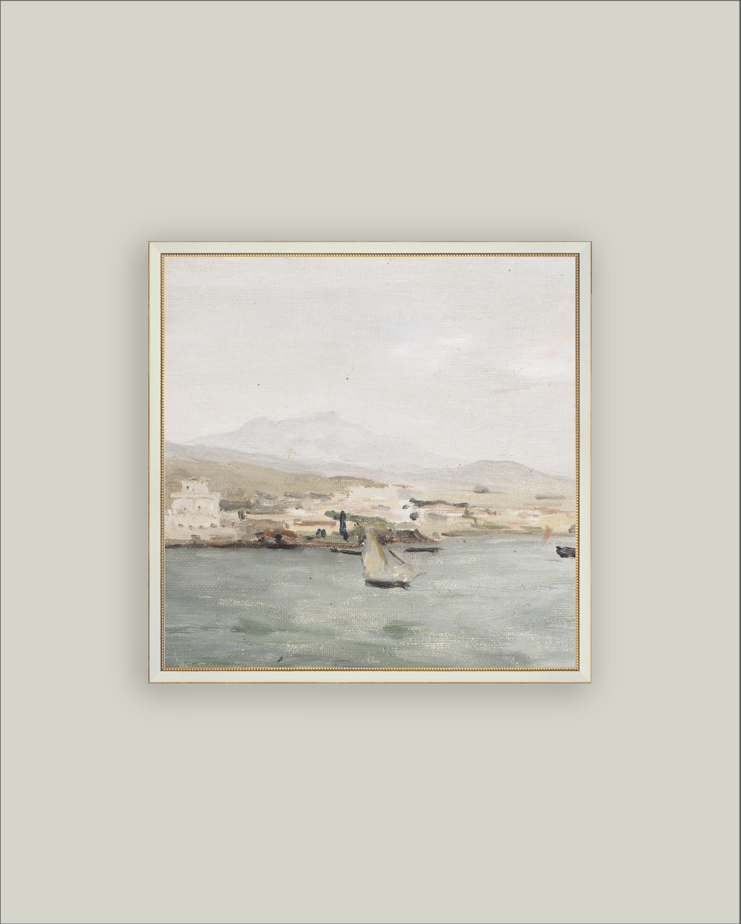 Sailboat Landscape Framed Antique Art: 16x16