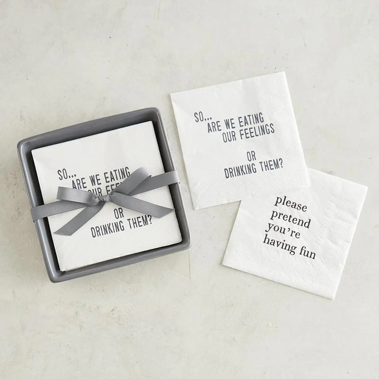 Ceramic Napkin Tray + Napkins - So Are We Eating Our Feelings or Drinking them?