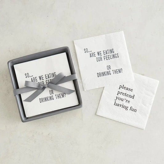 Ceramic Napkin Tray + Napkins - So Are We Eating Our Feelings or Drinking them?