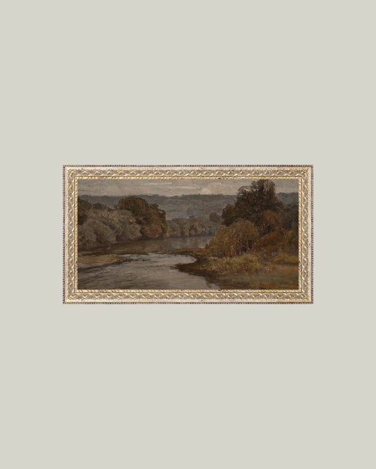 Autumn River Framed Antique Art: 20x12