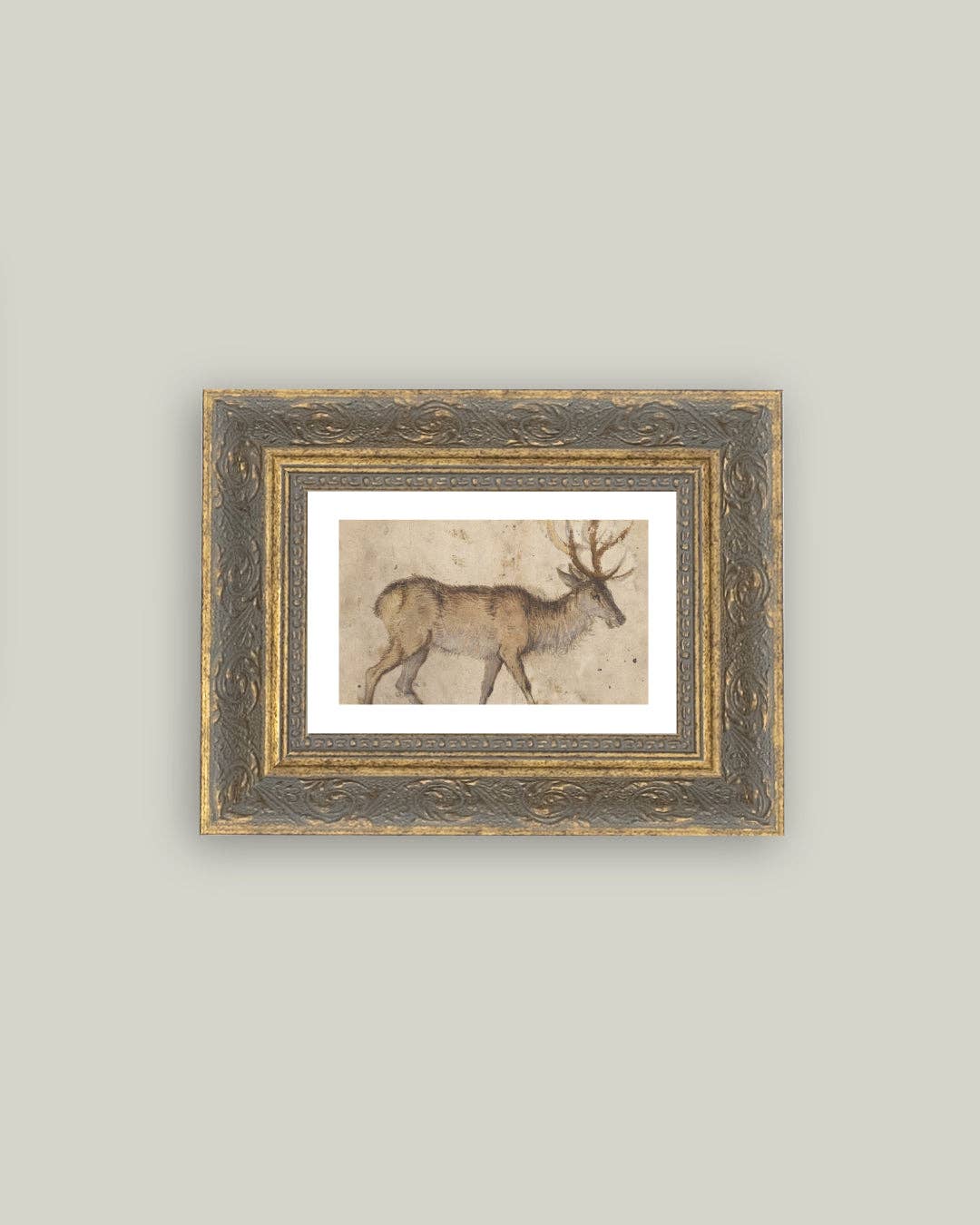 Vintage Reindeer Framed Antique Art: 7x5