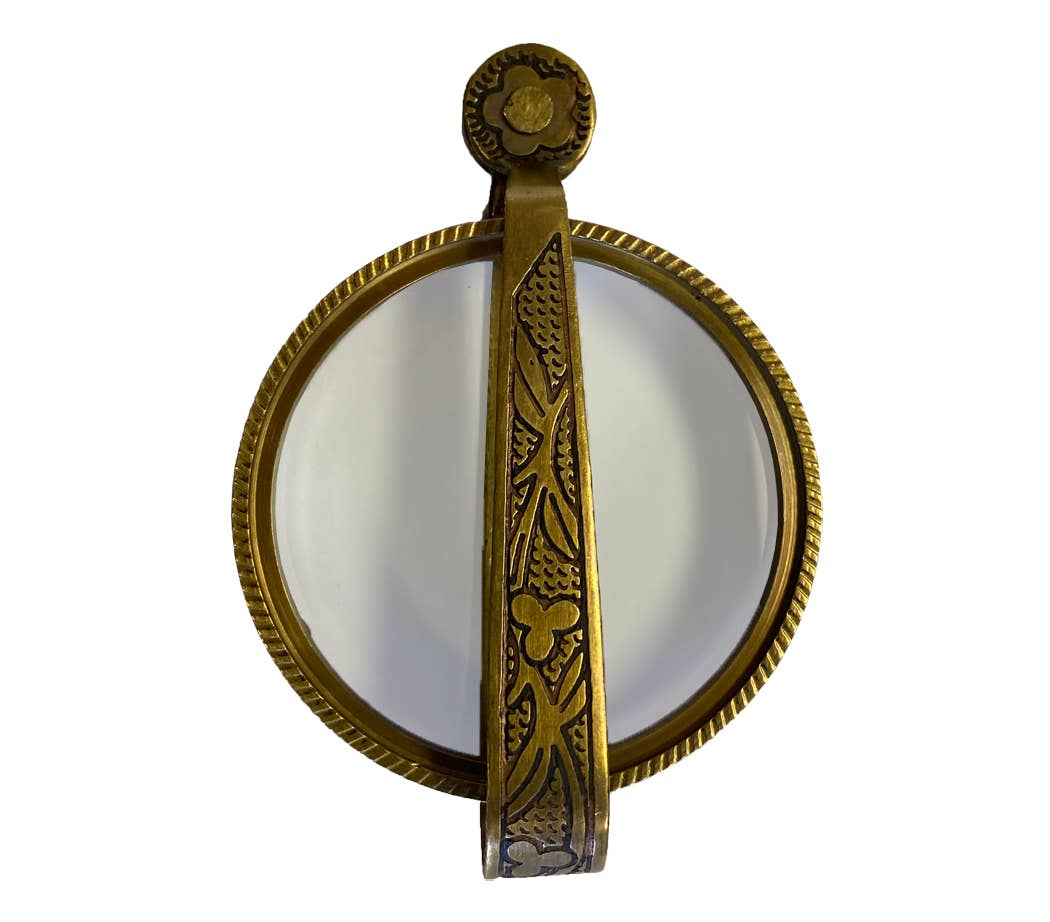 Antique Brass Magnifying Glass with Folding Handle